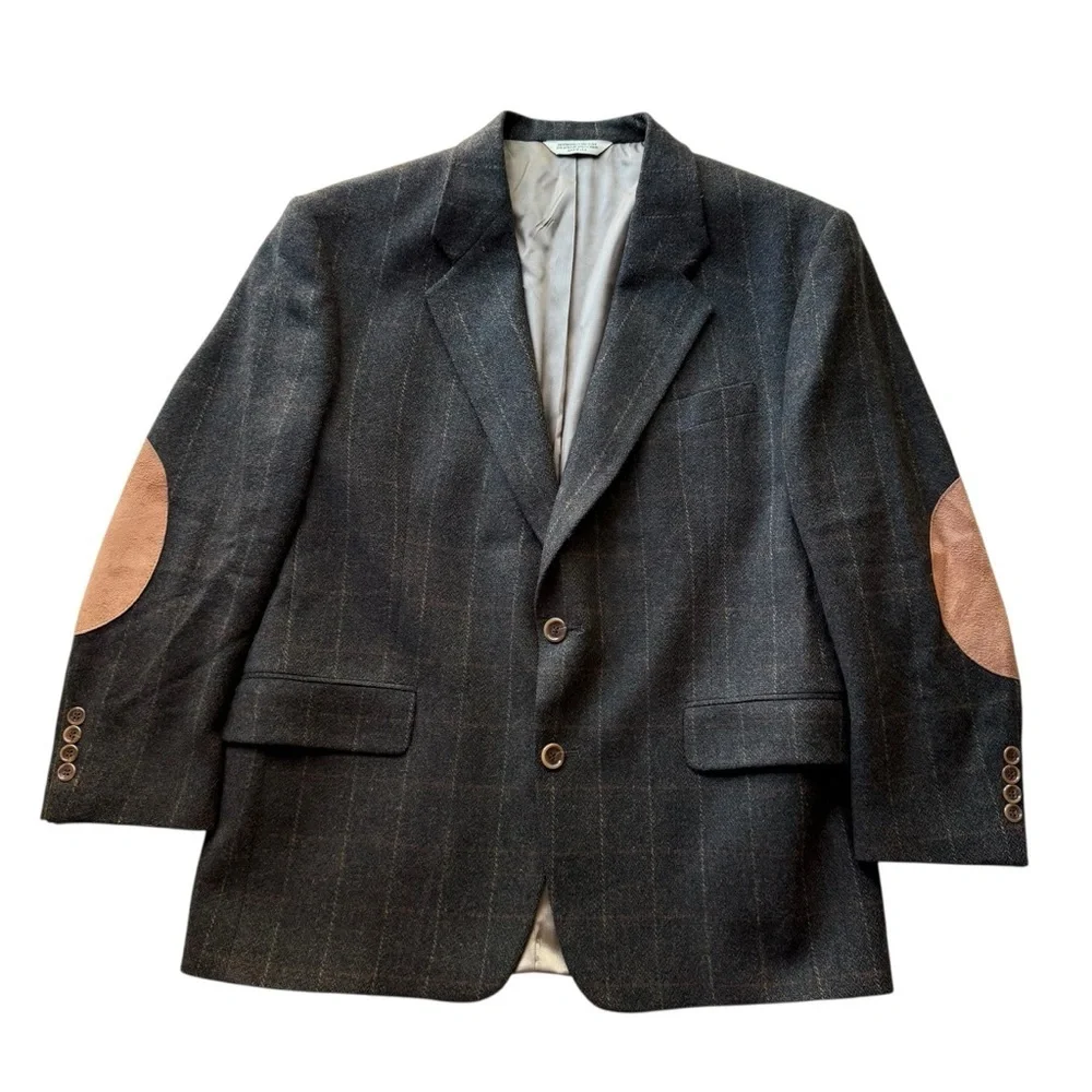 Evan Picone Men’s Wool Blazer Sport Jacket Green Size 40S Check Vintage Office
